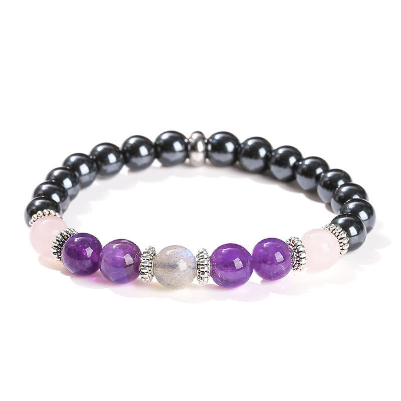 Bracelet de perles en améthyste, hématite, quartz rose et labradorite Olivenorma 