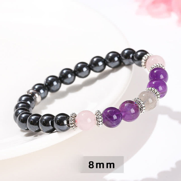 Bracelet de perles en améthyste, hématite, quartz rose et labradorite Olivenorma 