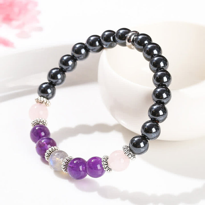 Bracelet de perles en améthyste, hématite, quartz rose et labradorite Olivenorma 