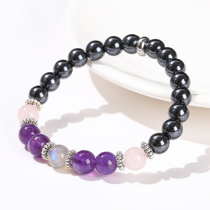 Bracelet de perles en améthyste, hématite, quartz rose et labradorite Olivenorma 