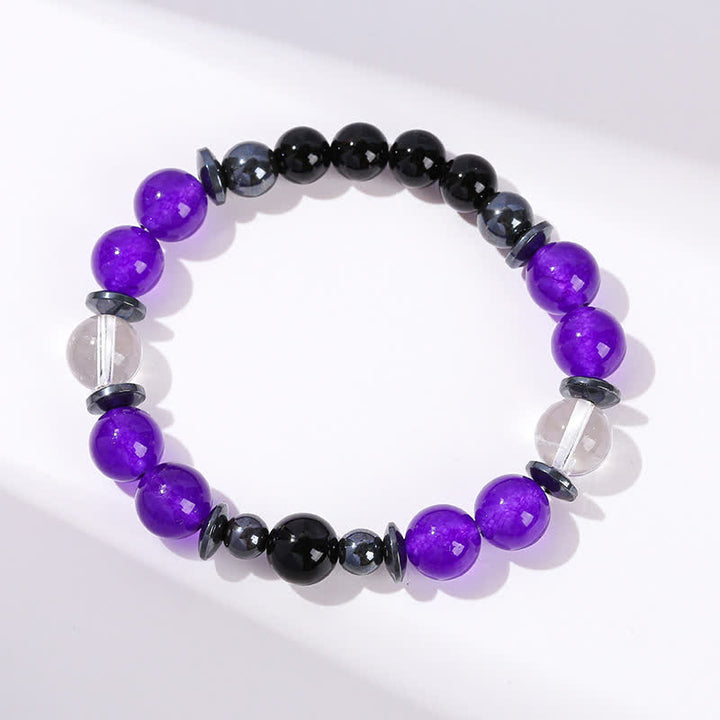 Bracelet de perles en cristal transparent, hématite, obsidienne et charoïte Olivenorma