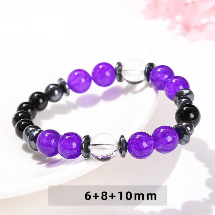 Bracelet de perles en cristal transparent, hématite, obsidienne et charoïte Olivenorma
