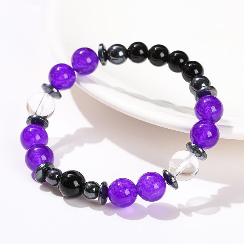 Bracelet de perles en cristal transparent, hématite, obsidienne et charoïte Olivenorma
