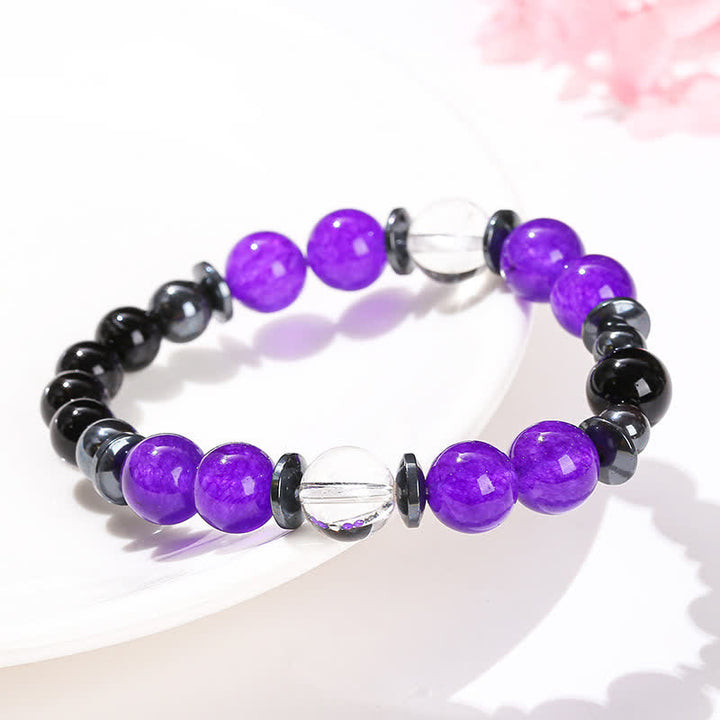 Bracelet de perles en cristal transparent, hématite, obsidienne et charoïte Olivenorma