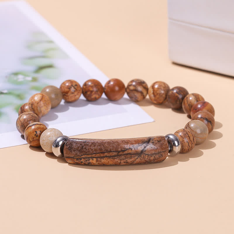 Bracelet long en perles de cristal et pierres naturelles Olivenorma - Jasper des tableaux - image 15