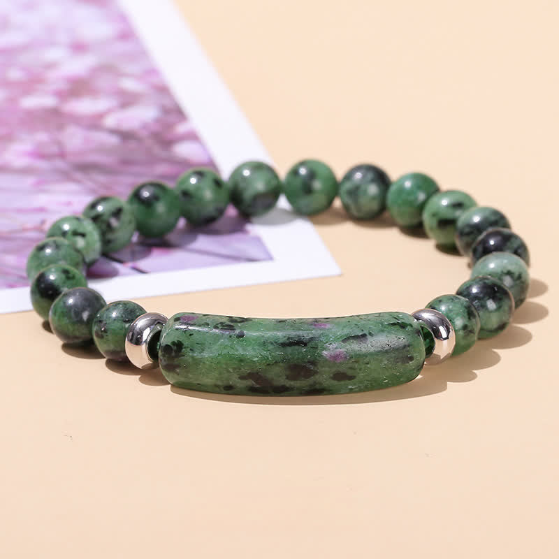 Bracelet long en perles de cristal et pierres naturelles Olivenorma - Zoïsite rubis - image 36