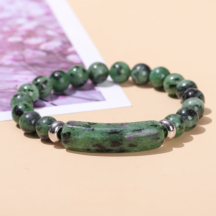 Bracelet long en perles de cristal et pierres naturelles Olivenorma - Zoïsite rubis - image 36