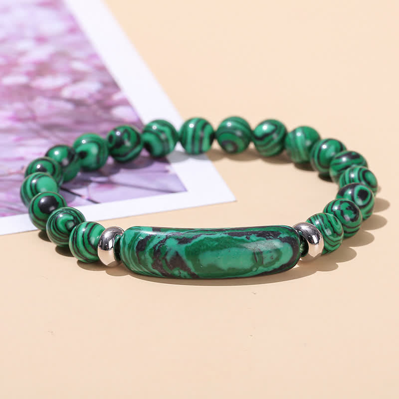 Bracelet long en perles de cristal et pierres naturelles Olivenorma - Malachite - image 13