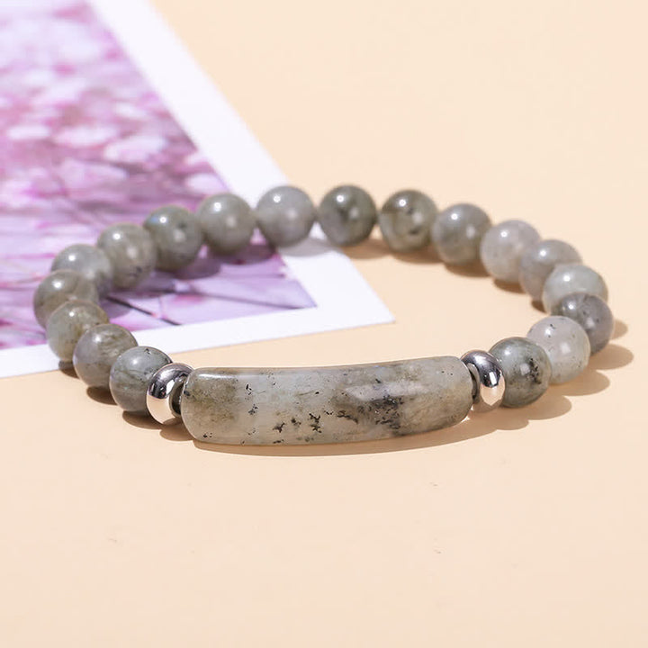 Bracelet long en perles de cristal et pierres naturelles Olivenorma - Labradorite - image 7