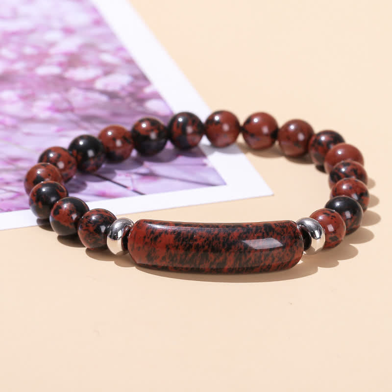 Bracelet long en perles de cristal et pierres naturelles Olivenorma - Obsidienne acajou - image 17