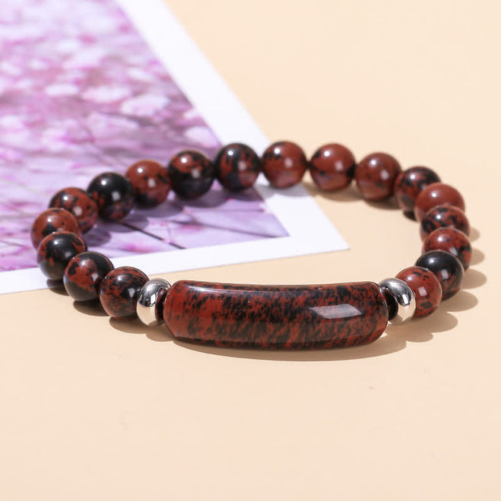 Bracelet long en perles de cristal et pierres naturelles Olivenorma - Obsidienne acajou - image 17