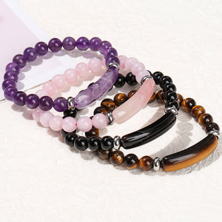 Bracelet long en perles de cristal et pierres naturelles Olivenorma