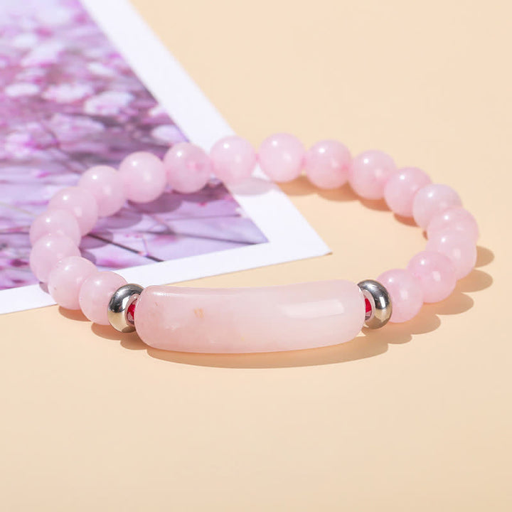 Bracelet long en perles de cristal et pierres naturelles Olivenorma - Quartz rose - image 1