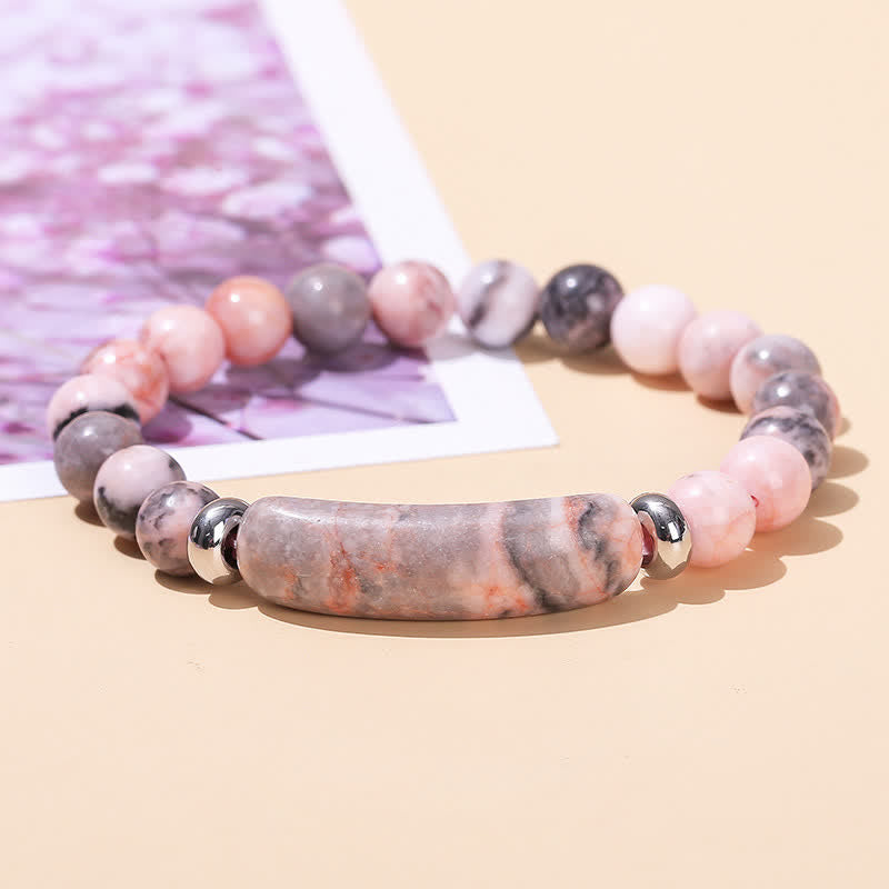 Bracelet long en perles de cristal et pierres naturelles Olivenorma - Rhodonite - image 11