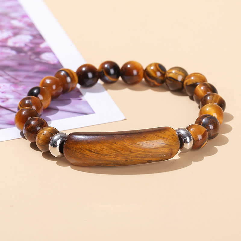 Bracelet long en perles de cristal et pierres naturelles Olivenorma - Œil de tigre - image 38