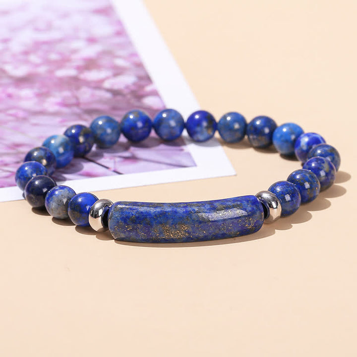 Bracelet long en perles de cristal et pierres naturelles Olivenorma - Lapis lazuli - image 19