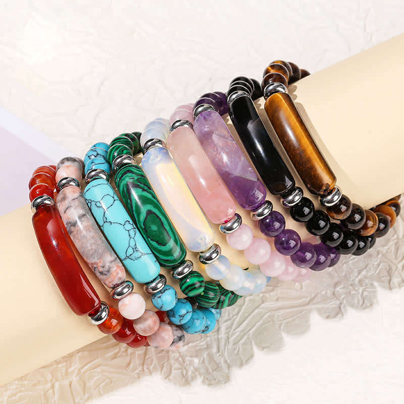 Bracelet long en perles de cristal et pierres naturelles Olivenorma