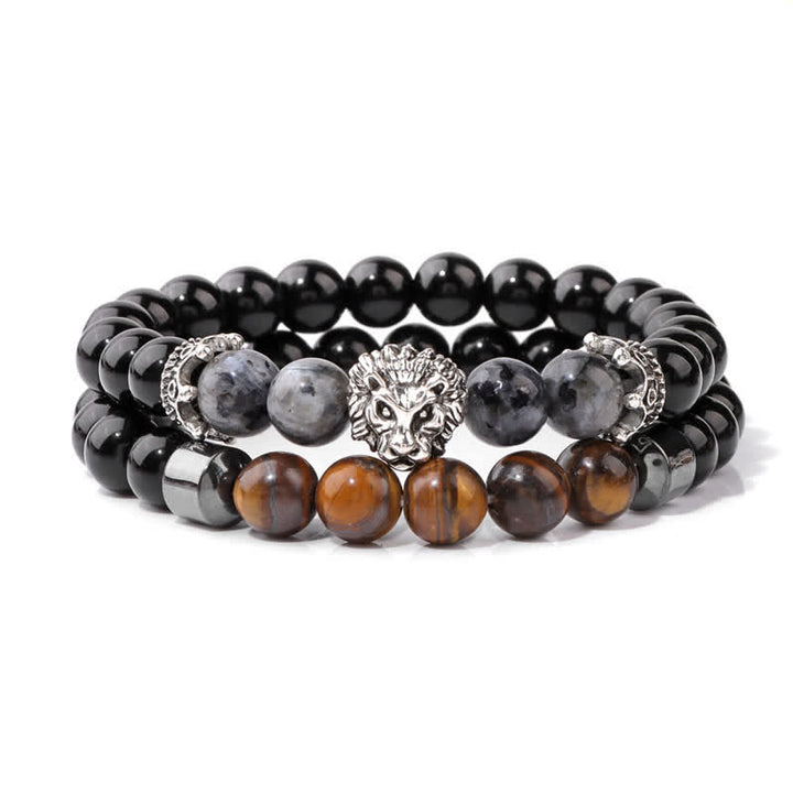 Bracelet de perles en pierre d'obsidienne et œil de tigre Olivenorma
