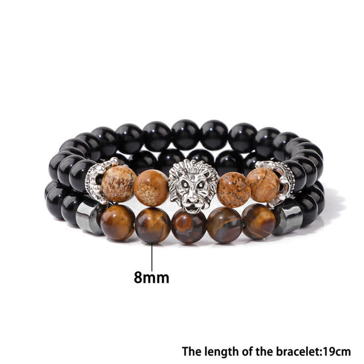Bracelet de perles en pierre d'obsidienne et œil de tigre Olivenorma