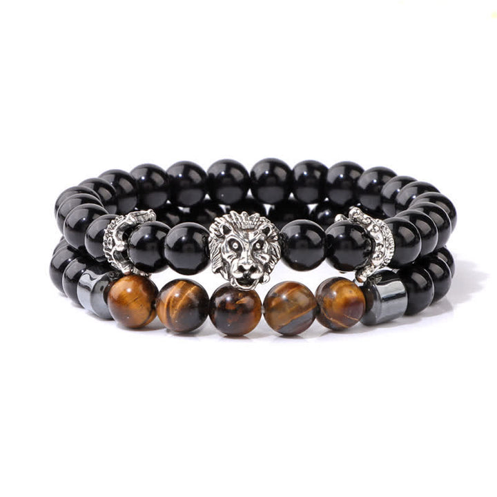 Bracelet de perles en pierre d'obsidienne et œil de tigre Olivenorma