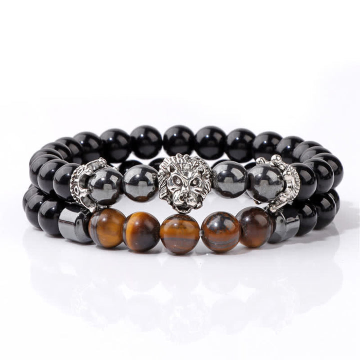Bracelet de perles en pierre d'obsidienne et œil de tigre Olivenorma