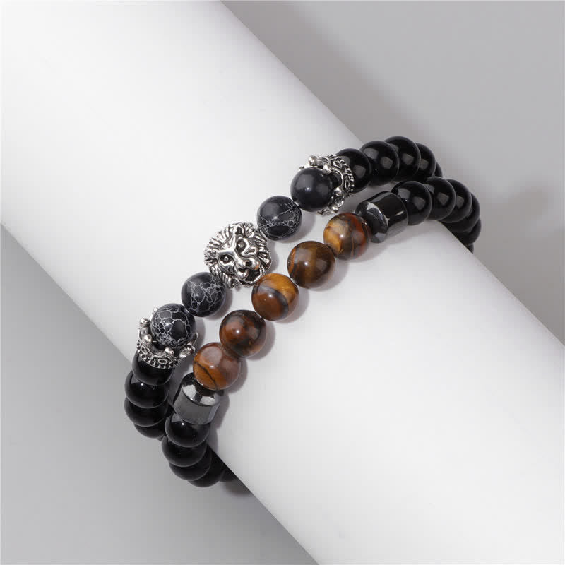 Bracelet de perles en pierre d'obsidienne et œil de tigre Olivenorma