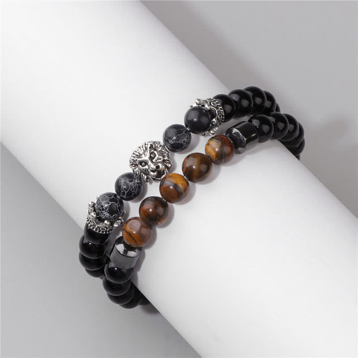 Bracelet de perles en pierre d'obsidienne et œil de tigre Olivenorma