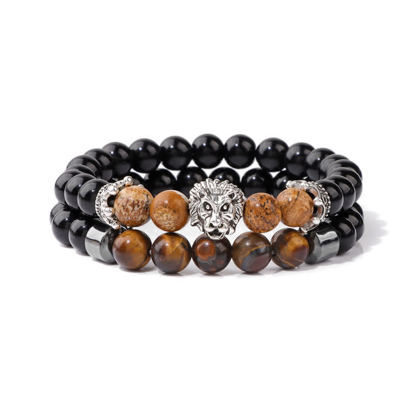 Bracelet de perles en pierre d'obsidienne et œil de tigre Olivenorma