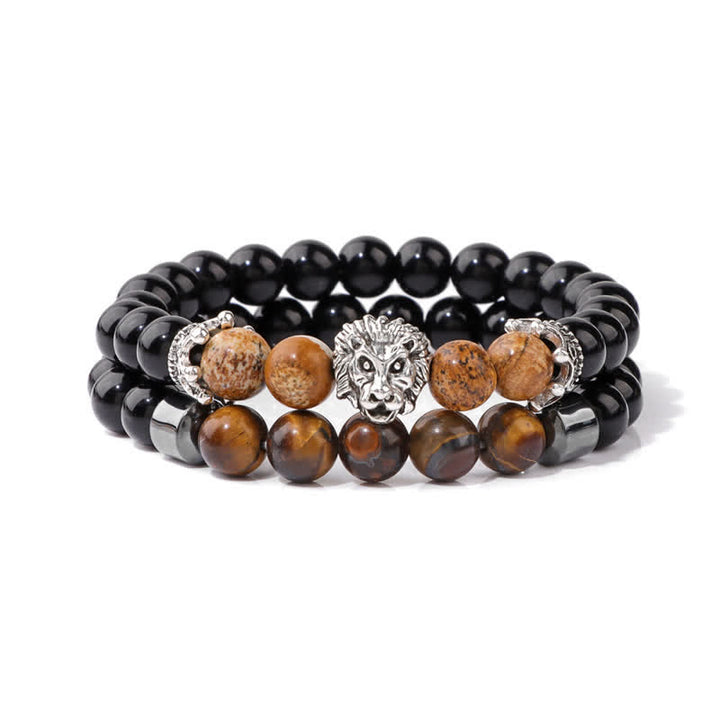 Bracelet de perles en pierre d'obsidienne et œil de tigre Olivenorma