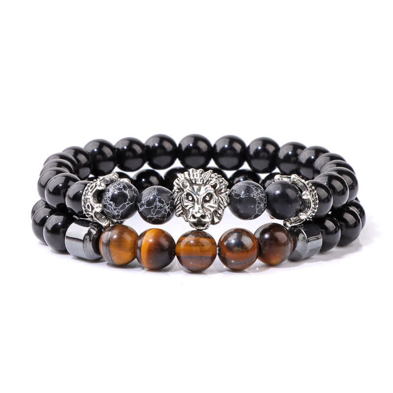 Bracelet de perles en pierre d'obsidienne et œil de tigre Olivenorma