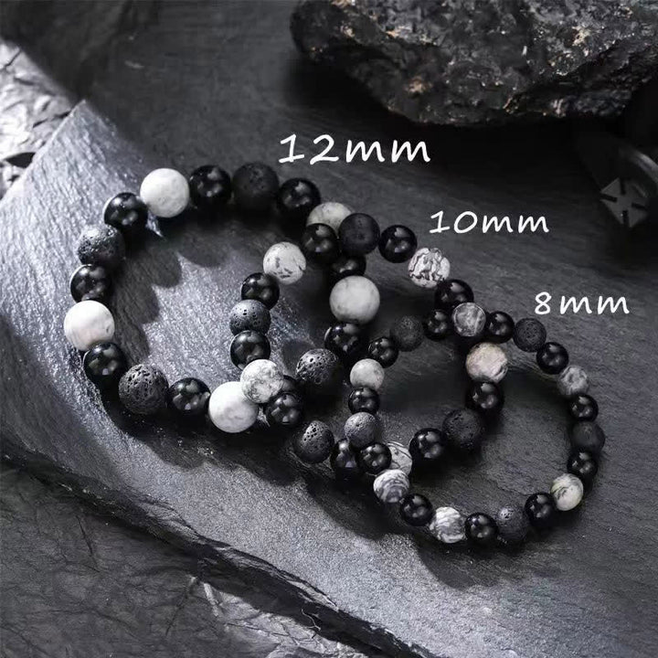 Bracelet de perles en pierre de lave obsidienne et jaspe gris Olivenorma
