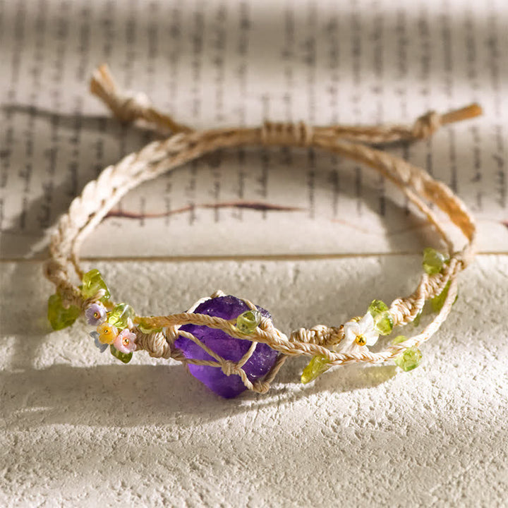 Bracelet tressé en pierre unique en cristal naturel Olivenorma