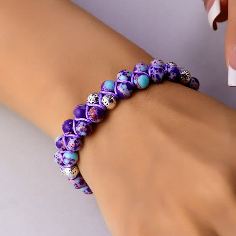 Bracelet double tressé en perles métalliques en pierre naturelle de l'empereur Olivenorma