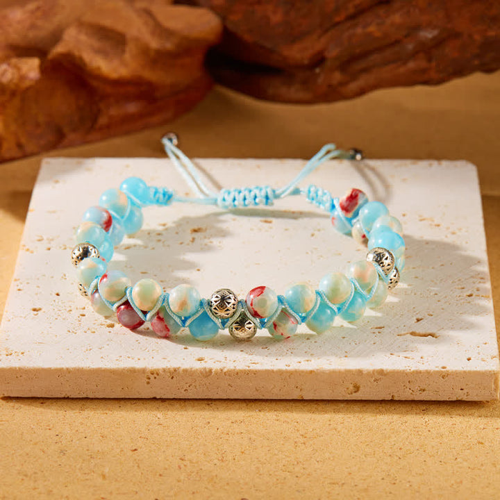 Bracelet double tressé en perles métalliques en pierre naturelle de l'empereur Olivenorma