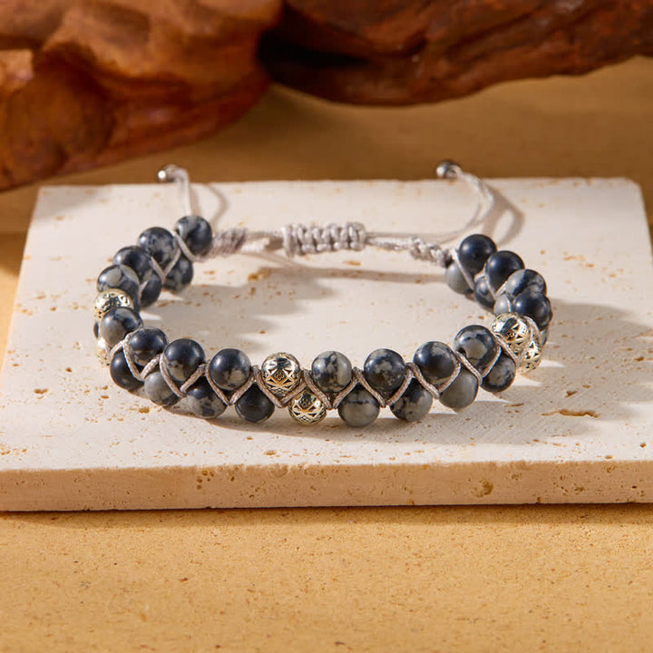 Bracelet double tressé en perles métalliques en pierre naturelle de l'empereur Olivenorma