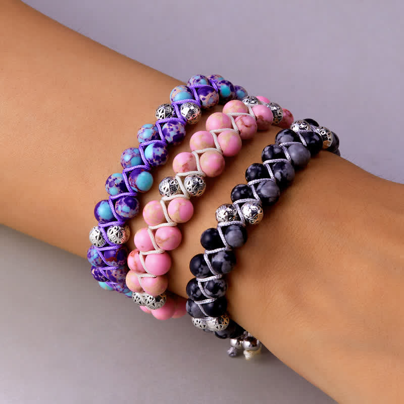 Bracelet double tressé en perles métalliques en pierre naturelle de l'empereur Olivenorma