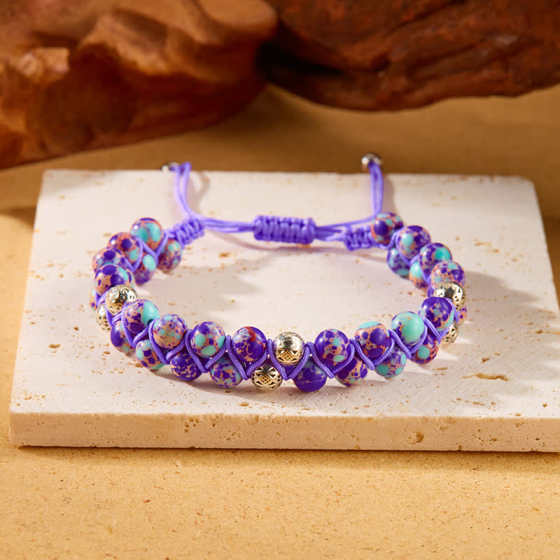 Bracelet double tressé en perles métalliques en pierre naturelle de l'empereur Olivenorma