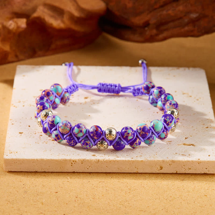 Bracelet double tressé en perles métalliques en pierre naturelle de l'empereur Olivenorma