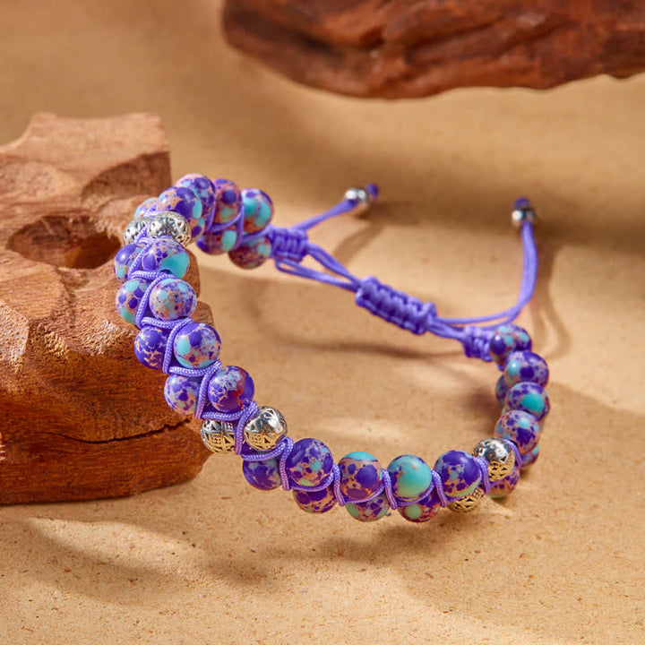 Bracelet double tressé en perles métalliques en pierre naturelle de l'empereur Olivenorma