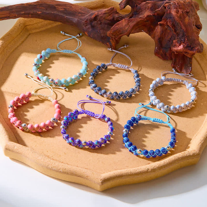 Bracelet double tressé en perles métalliques en pierre naturelle de l'empereur Olivenorma