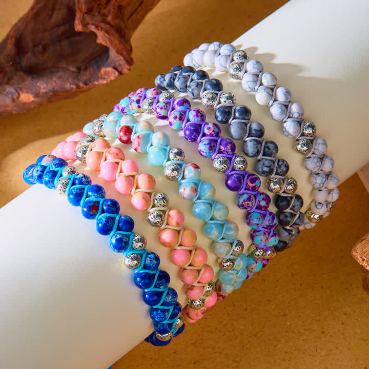 Bracelet double tressé en perles métalliques en pierre naturelle de l'empereur Olivenorma