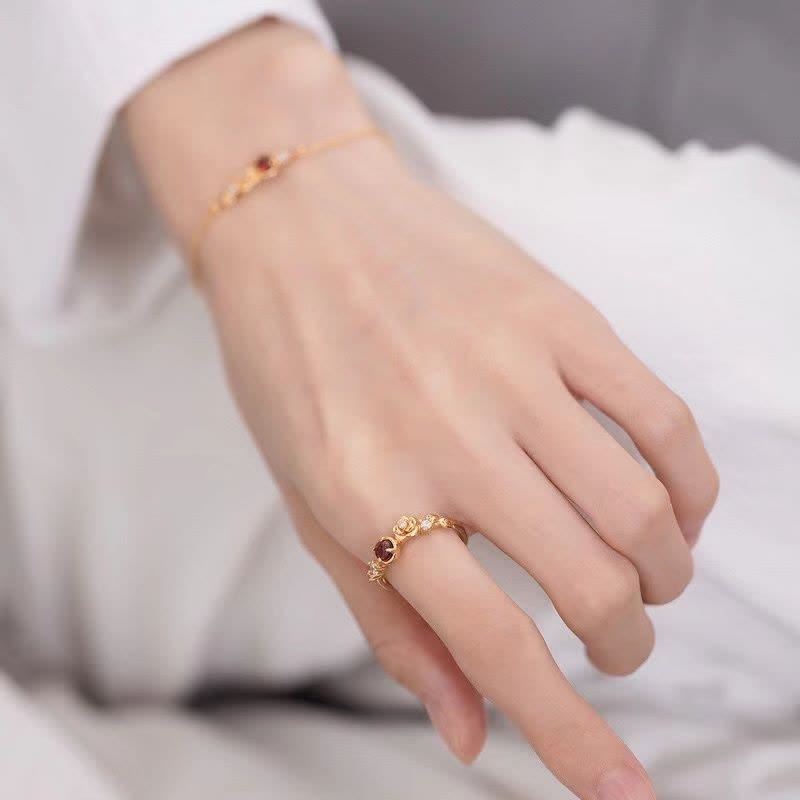 Olivenorma"Venus Rose" - Bague Grenat avec Moissanite Rose