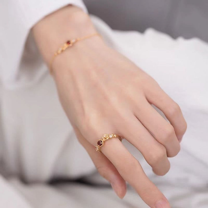 Olivenorma"Venus Rose" - Bague Grenat avec Moissanite Rose