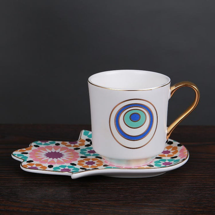 Tasse à café avec dessous de verre en forme de main de Hamsa de Bohème Olivenorma