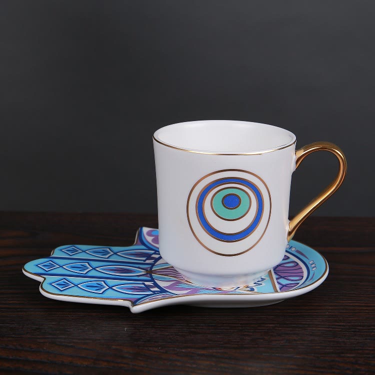 Tasse à café avec dessous de verre en forme de main de Hamsa de Bohème Olivenorma