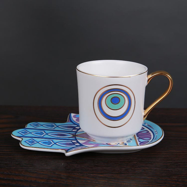 Tasse à café avec dessous de verre en forme de main de Hamsa de Bohème Olivenorma