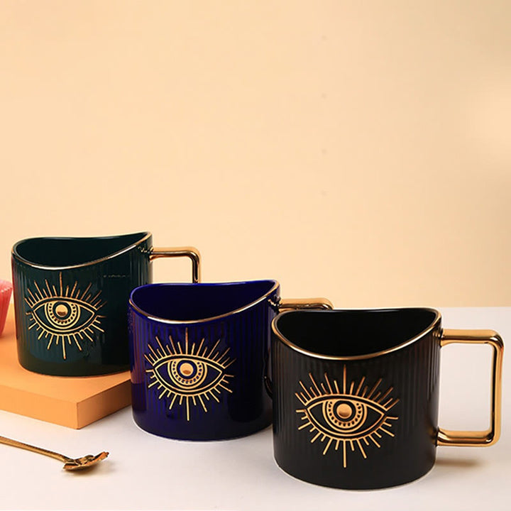 Tasse à café en céramique Olivenorma avec poignée dorée