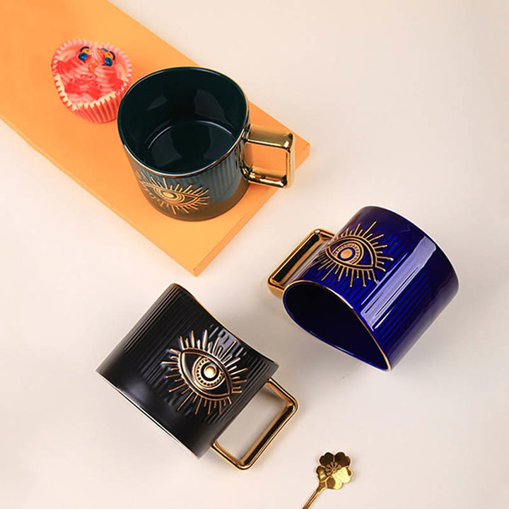 Tasse à café en céramique Olivenorma avec poignée dorée