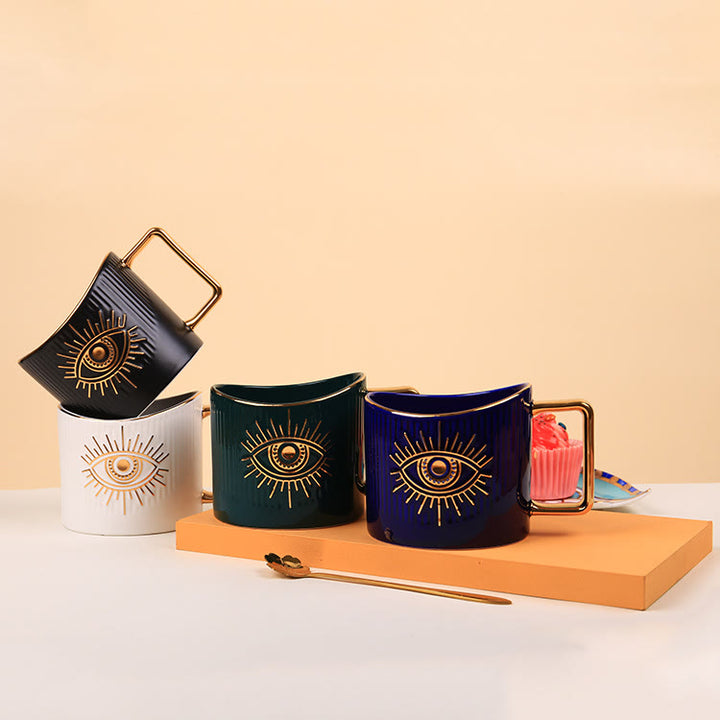 Tasse à café en céramique Olivenorma avec poignée dorée