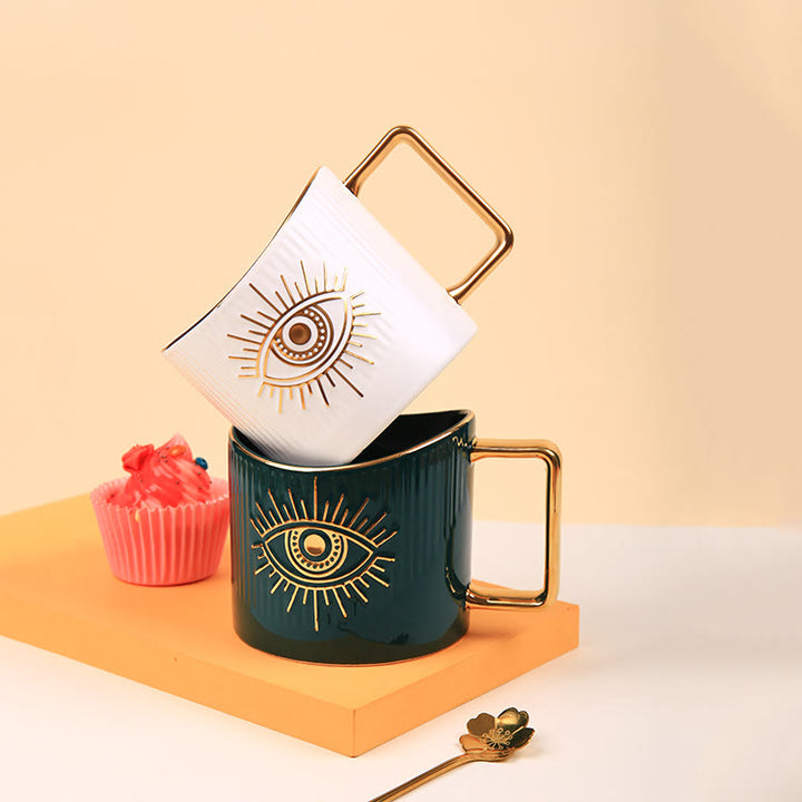Tasse à café en céramique Olivenorma avec poignée dorée